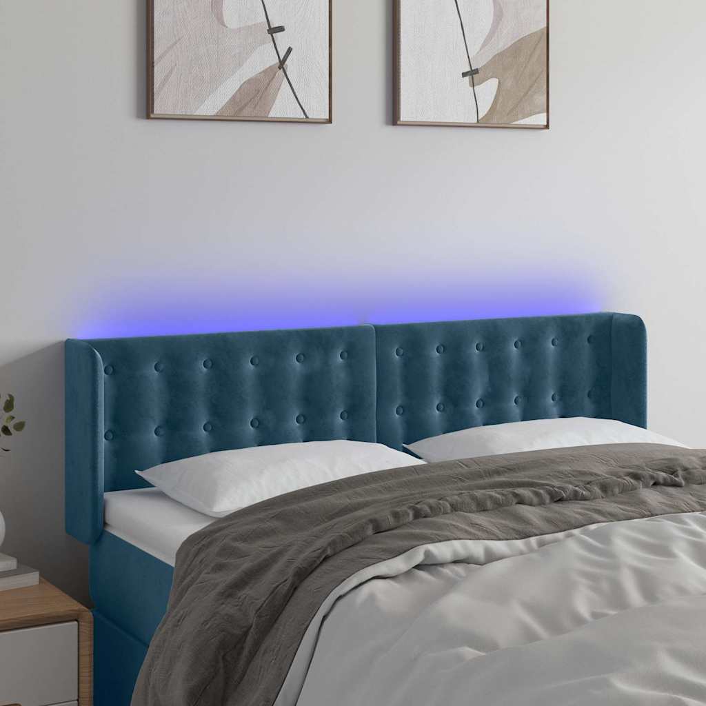 sengegavl med LED-lys 147x16x78/88 cm fløjl mørkeblå