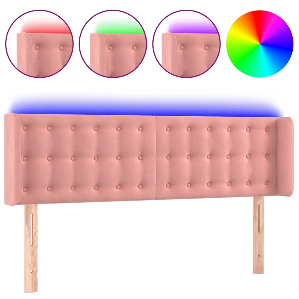 sengegavl med LED-lys 147x16x78/88 cm fløjl lyserød