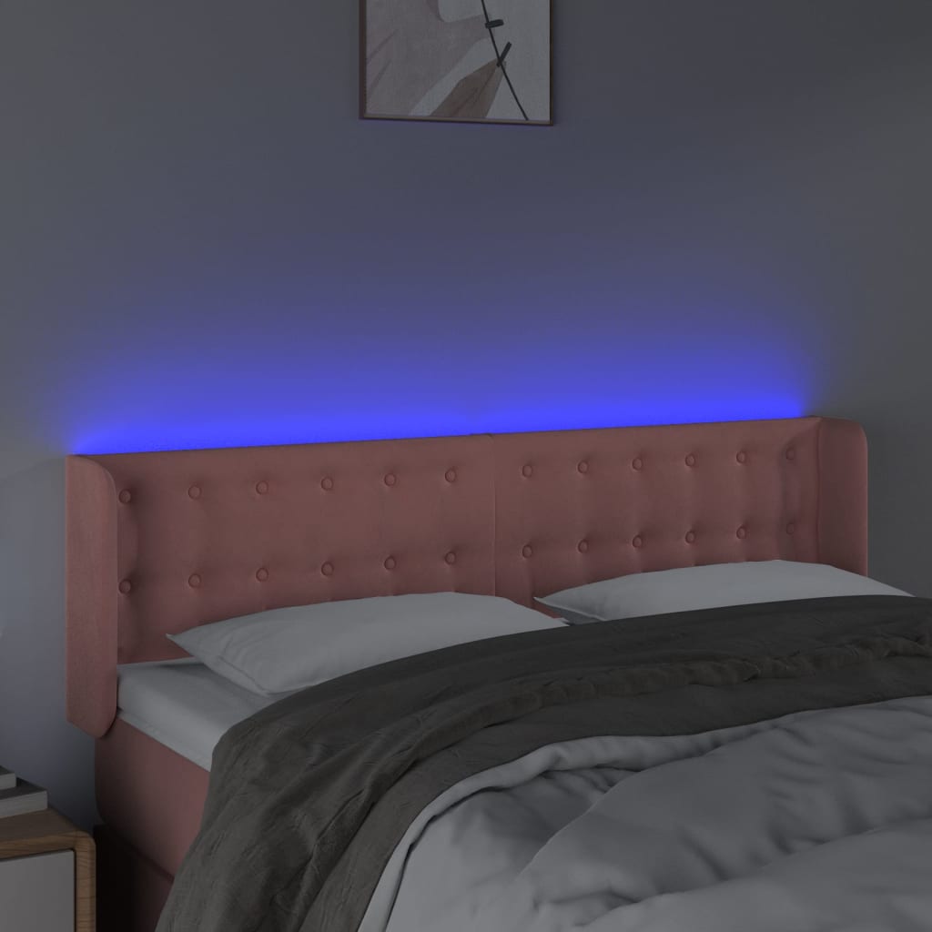 sengegavl med LED-lys 147x16x78/88 cm fløjl lyserød