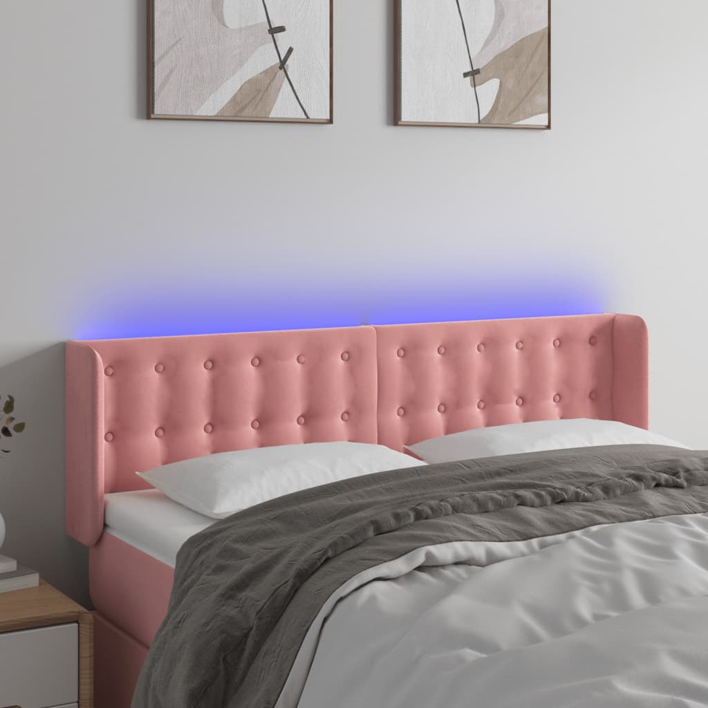sengegavl med LED-lys 147x16x78/88 cm fløjl lyserød
