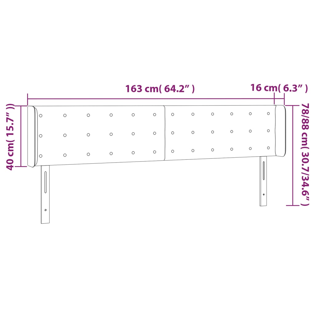 sengegavl med LED-lys 163x16x78/88 cm fløjl lysegrå