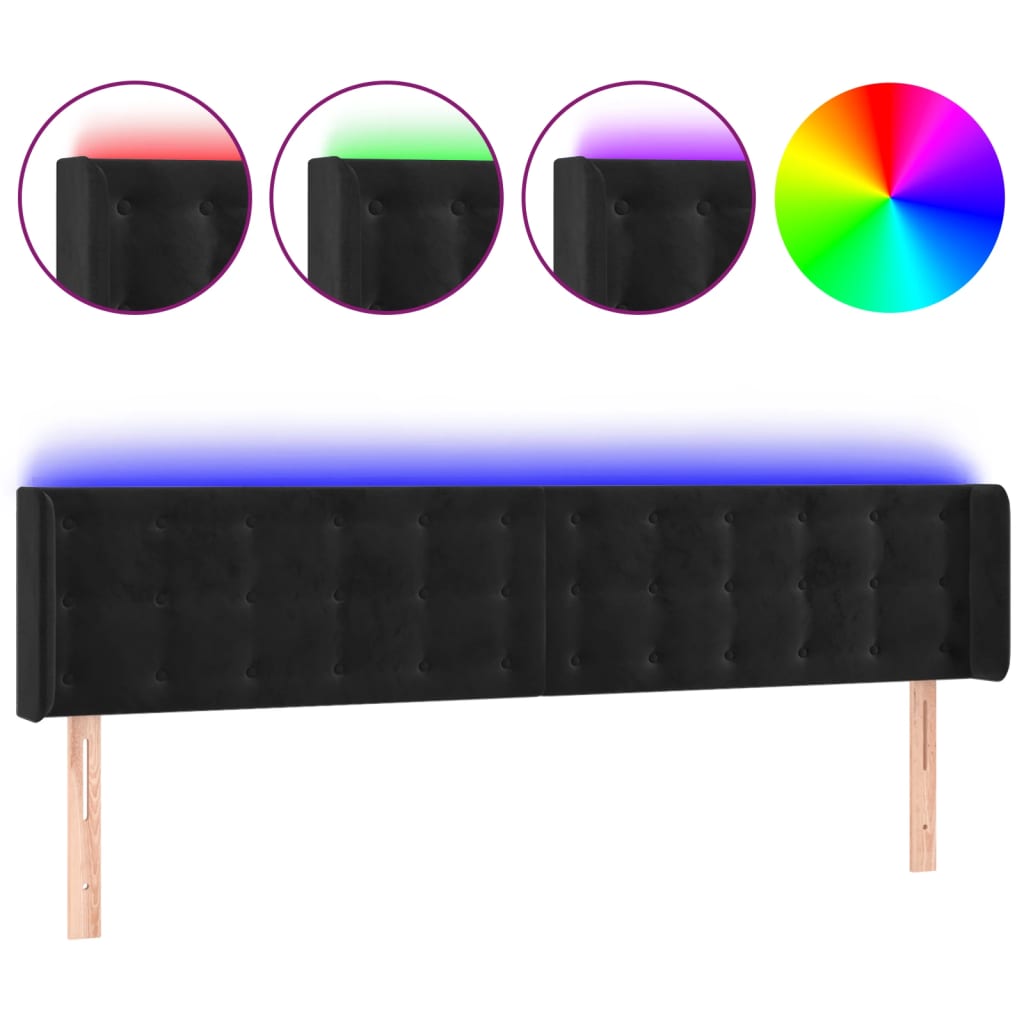 sengegavl med LED-lys 163x16x78/88 cm fløjl sort