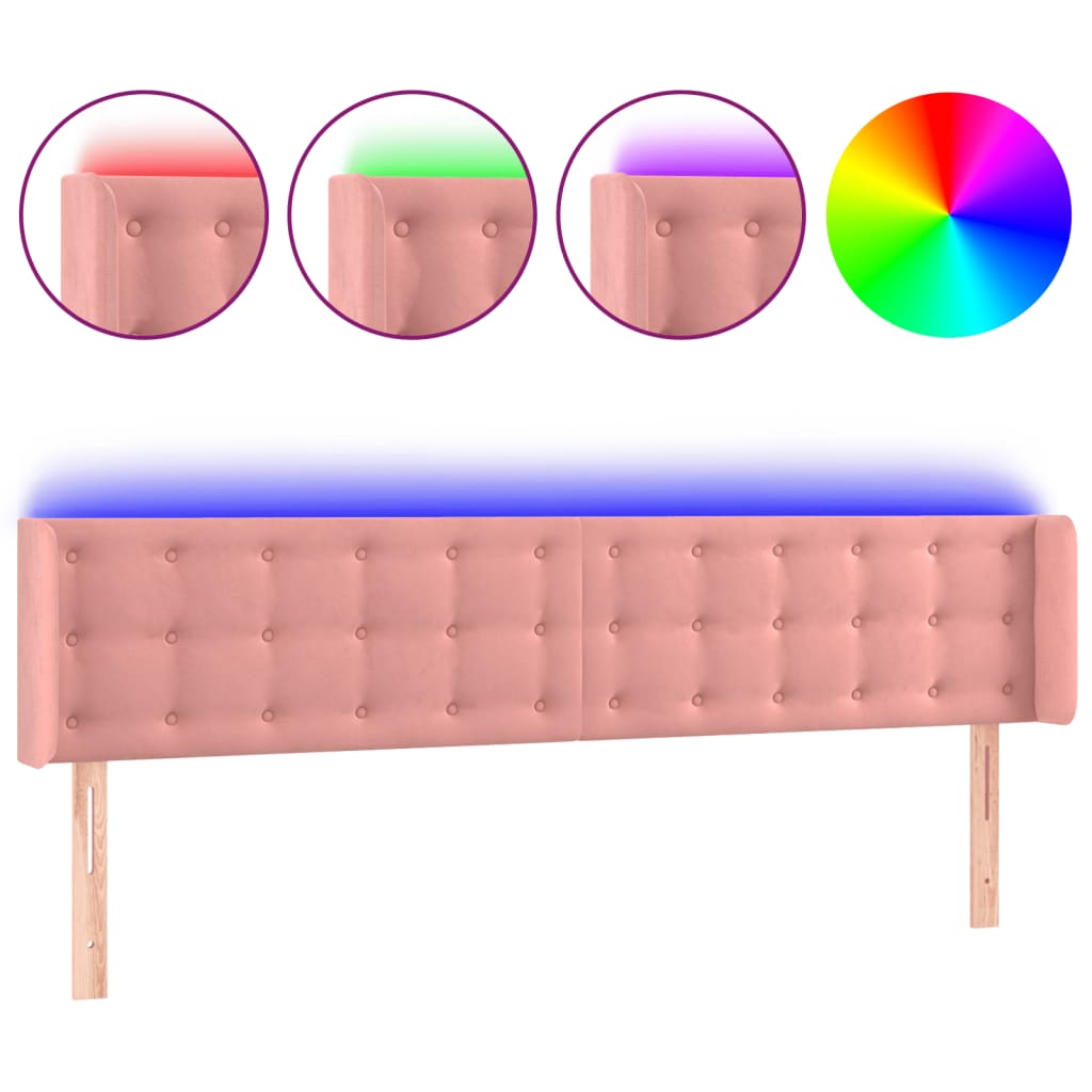 sengegavl med LED-lys 163x16x78/88 cm fløjl lyserød