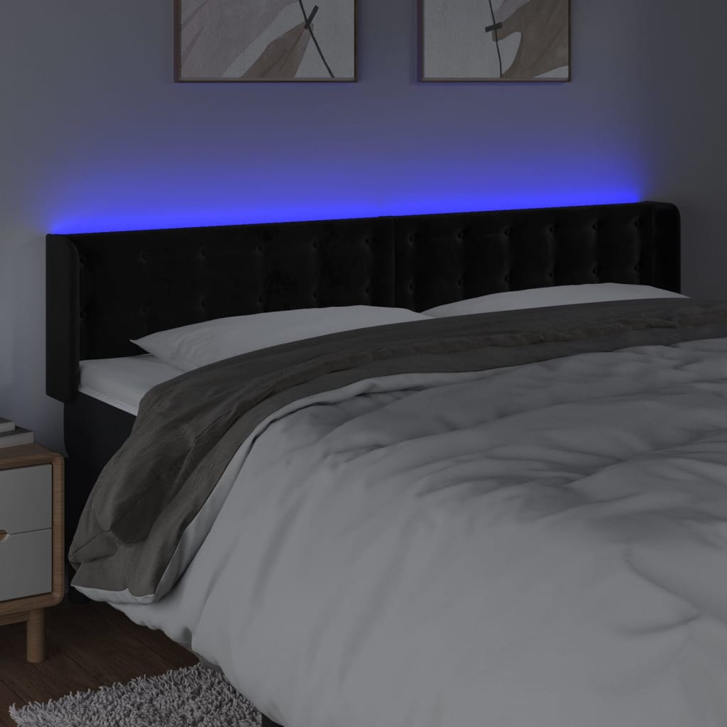 sengegavl med LED-lys 183x16x78/88 cm fløjl sort