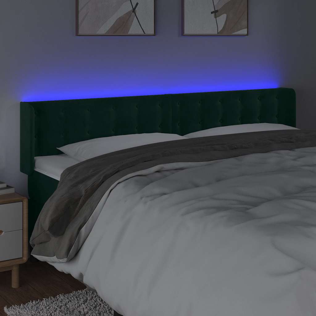 sengegavl med LED-lys 183x16x78/88 cm fløjl mørkegrøn