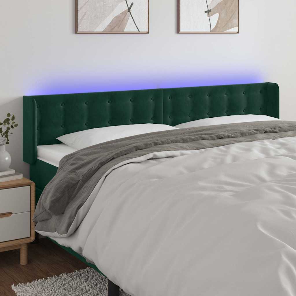 sengegavl med LED-lys 183x16x78/88 cm fløjl mørkegrøn