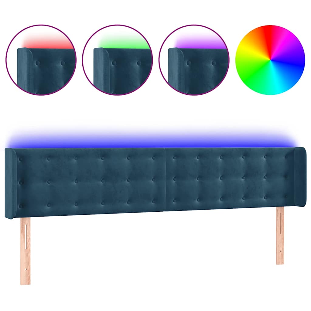 sengegavl med LED-lys 183x16x78/88 cm fløjl mørkeblå