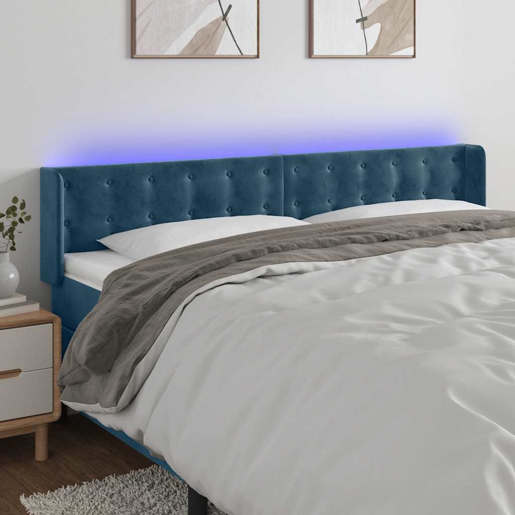 sengegavl med LED-lys 183x16x78/88 cm fløjl mørkeblå