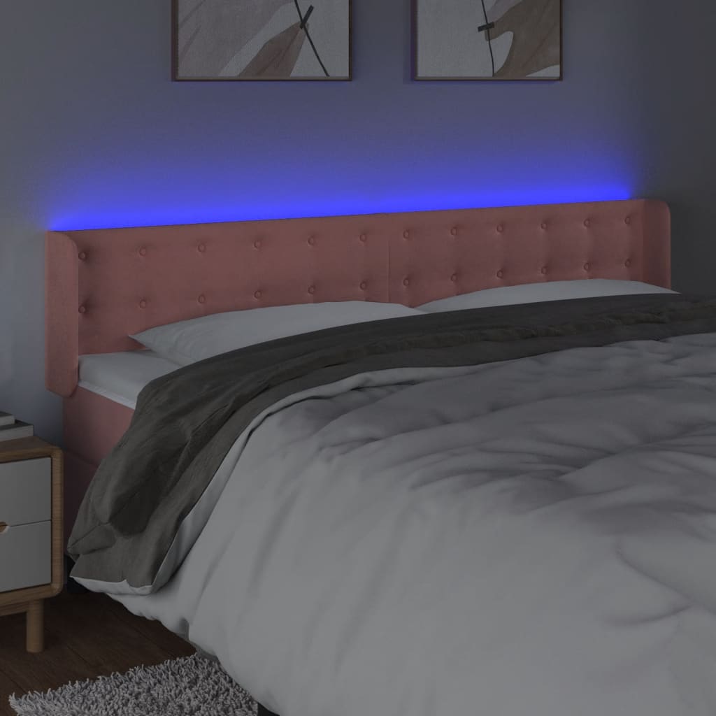 sengegavl med LED-lys 183x16x78/88 cm fløjl lyserød