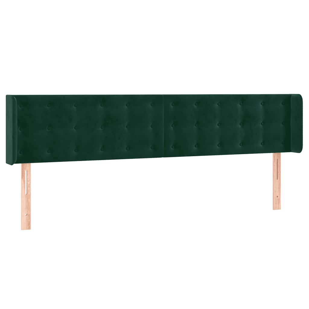 sengegavl med LED-lys 203x16x78/88 cm fløjl mørkegrøn