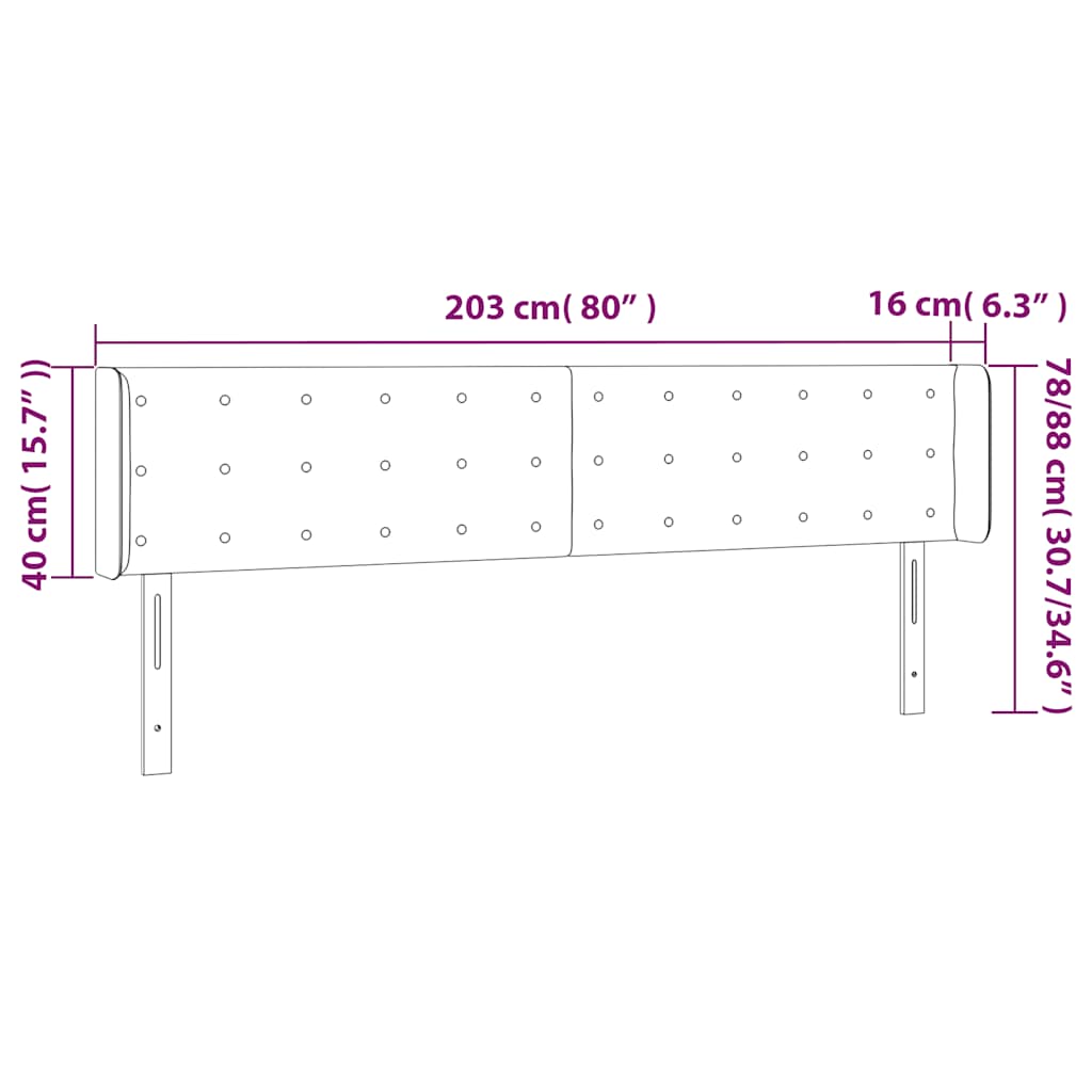 sengegavl med LED-lys 203x16x78/88 cm fløjl mørkegrøn