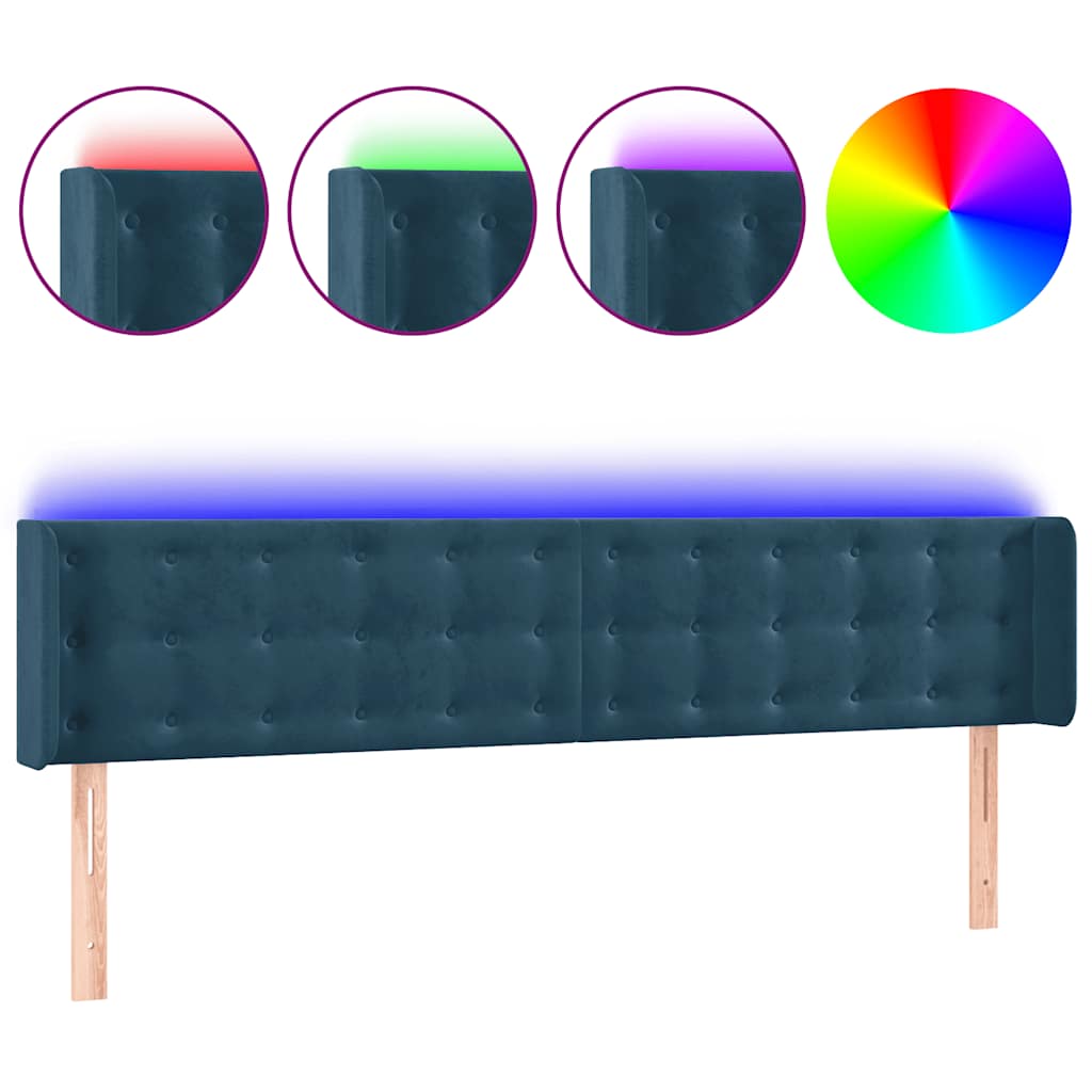 sengegavl med LED-lys 203x16x78/88 cm fløjl mørkeblå