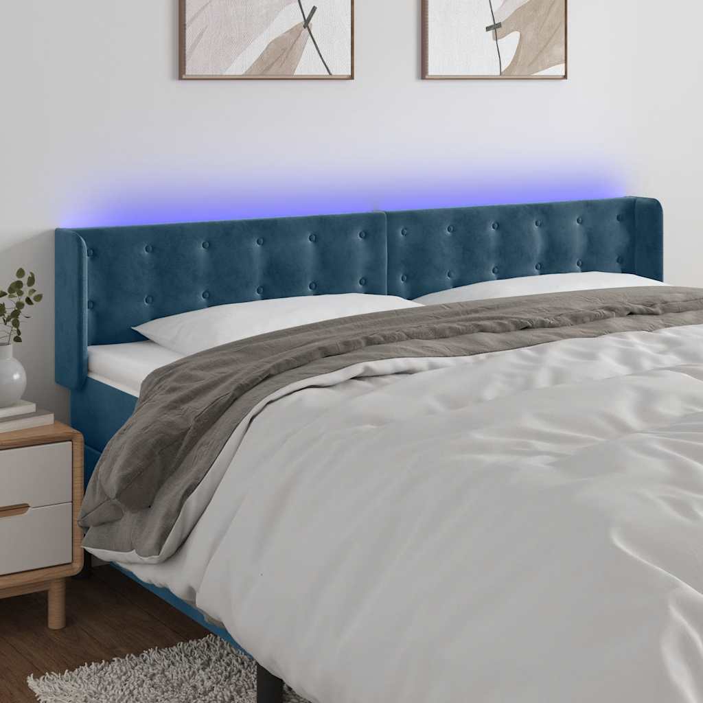 sengegavl med LED-lys 203x16x78/88 cm fløjl mørkeblå