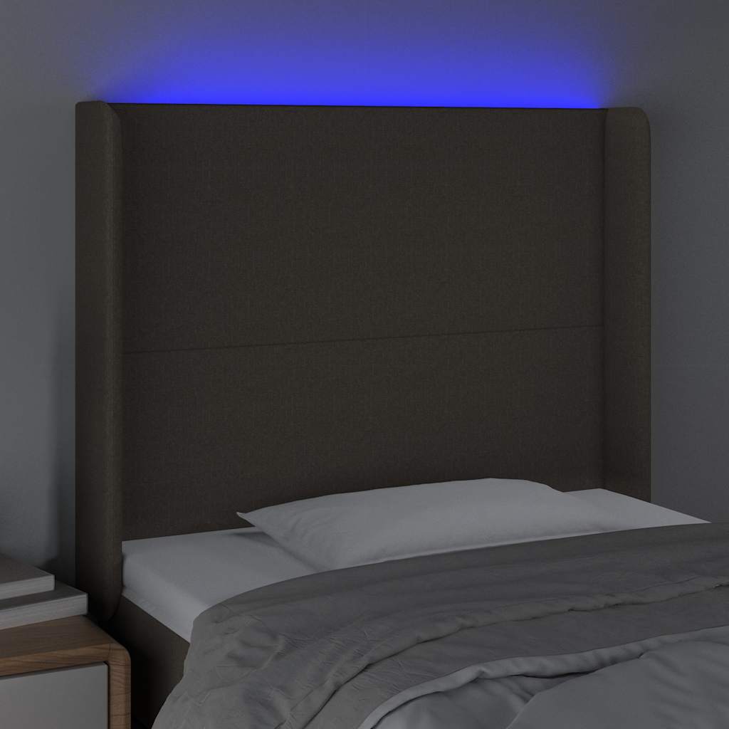 sengegavl med LED-lys 83x16x118/128 cm stof gråbrun