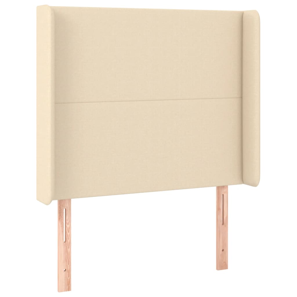 sengegavl med LED-lys 93x16x118/128 cm stof cremefarvet