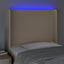 sengegavl med LED-lys 93x16x118/128 cm stof cremefarvet