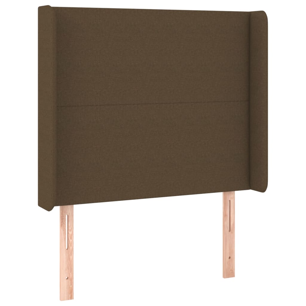 sengegavl med LED-lys 103x16x118/128 cm stof mørkebrun