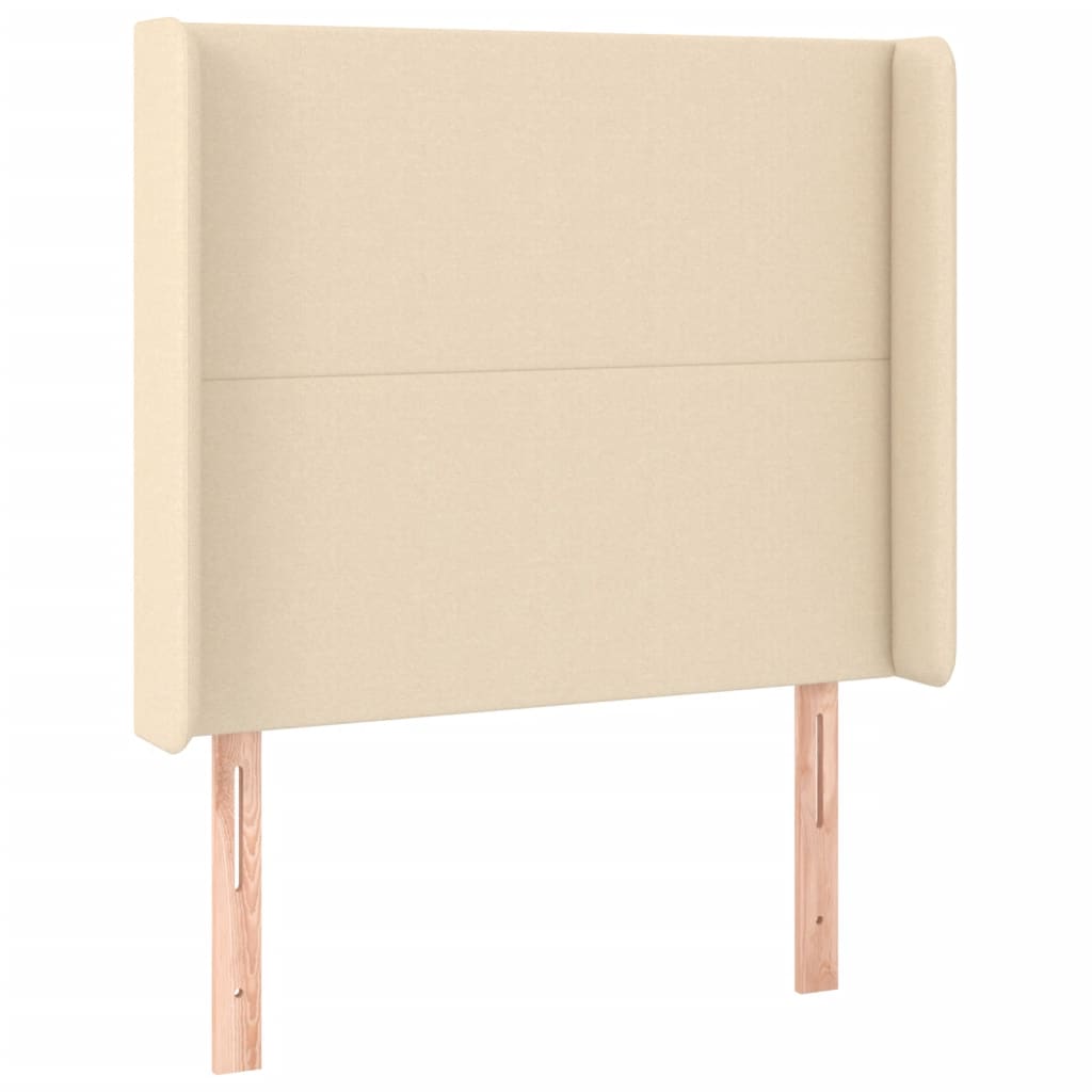 sengegavl med LED-lys 103x16x118/128 cm stof cremefarvet