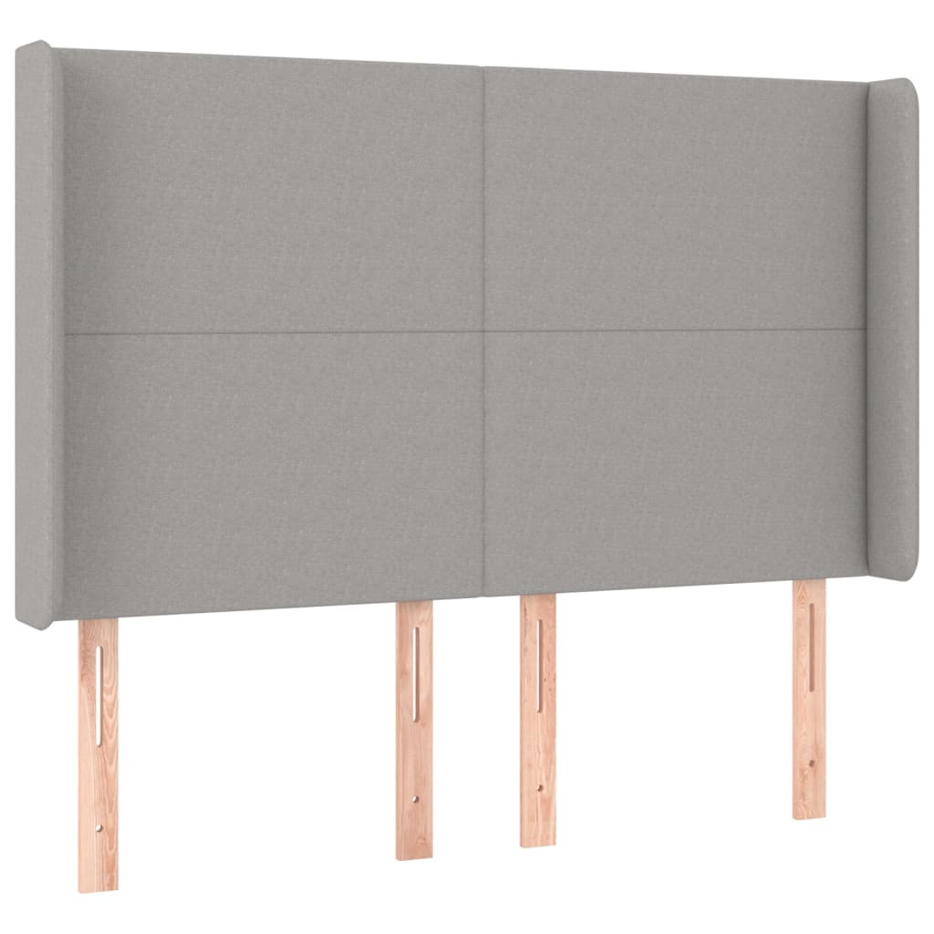 sengegavl med LED-lys 147x16x118/128 cm stof lysegrå