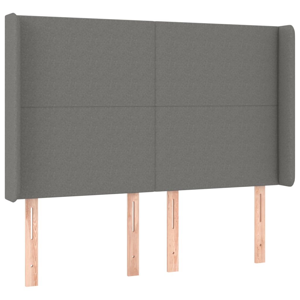 sengegavl med LED-lys 147x16x118/128 cm stof mørkegrå