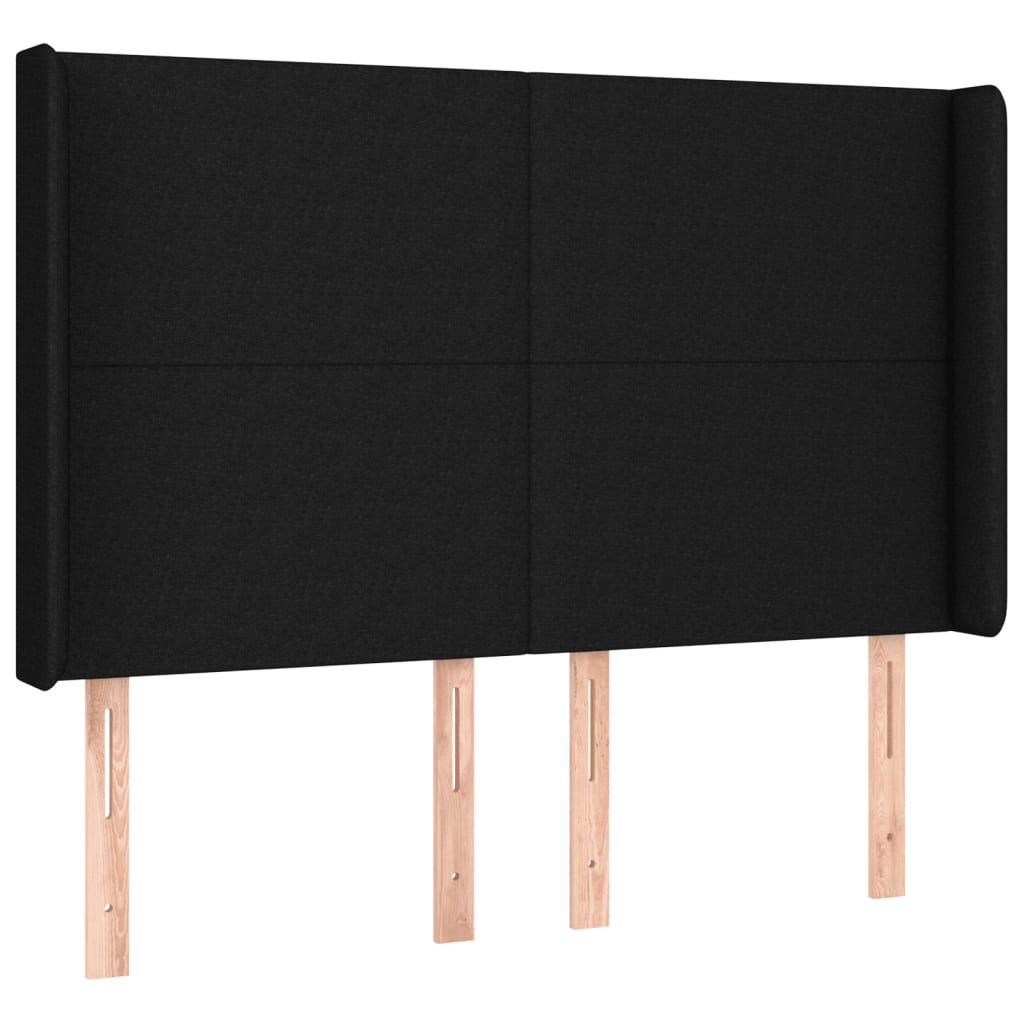 sengegavl med LED-lys 147x16x118/128 cm stof sort