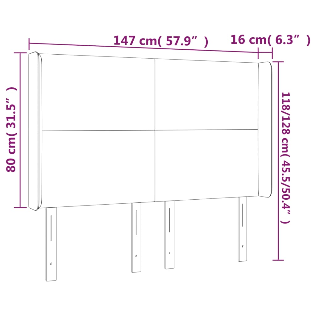 sengegavl med LED-lys 147x16x118/128 cm stof sort