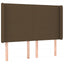 sengegavl med LED-lys 147x16x118/128 cm stof mørkebrun