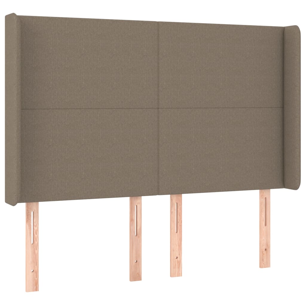 sengegavl med LED-lys 147x16x118/128 cm stof gråbrun