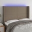 sengegavl med LED-lys 147x16x118/128 cm stof gråbrun