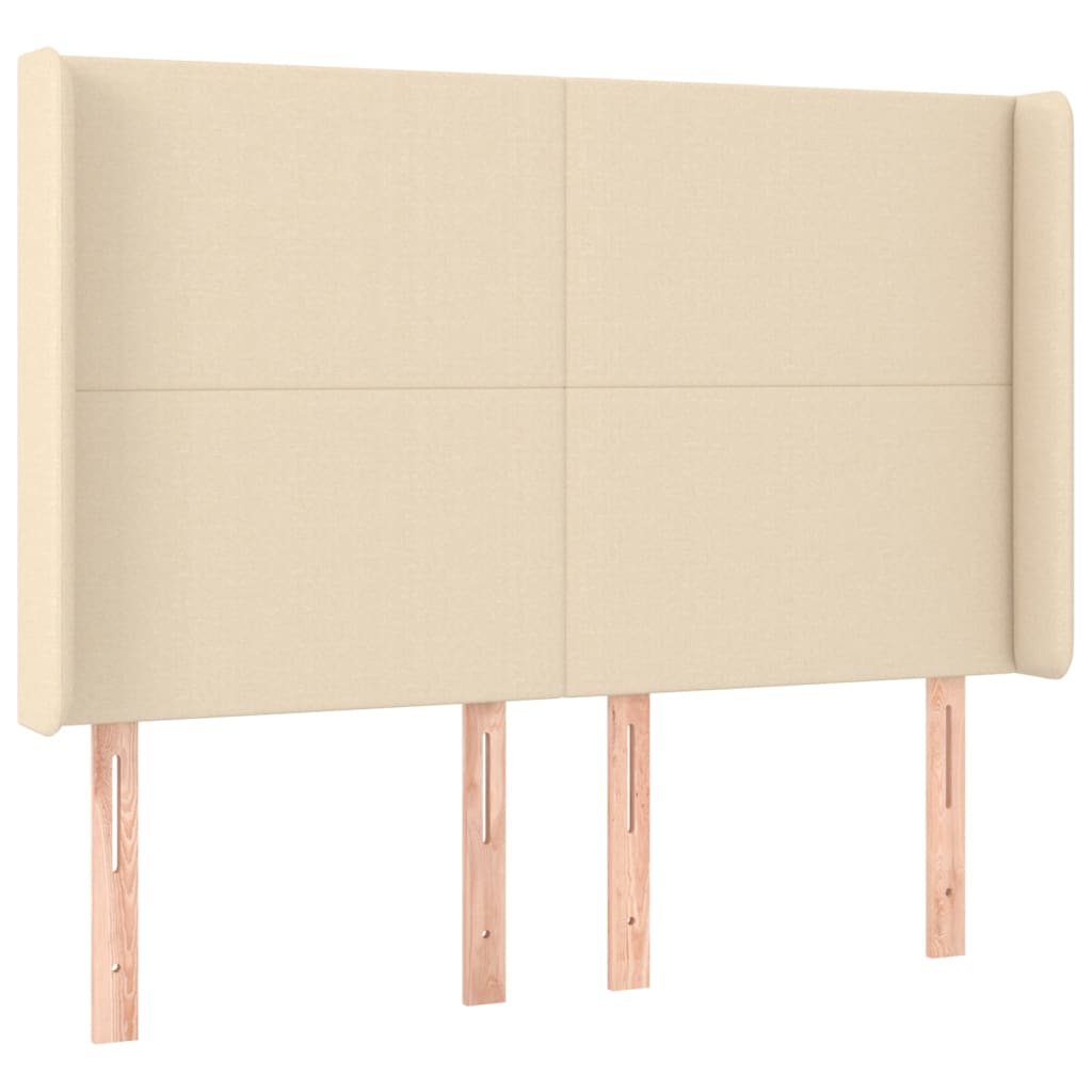 sengegavl med LED-lys 147x16x118/128 cm stof cremefarvet