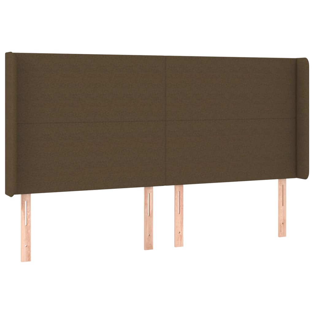 sengegavl med LED-lys 163x16x118/128 cm stof mørkebrun