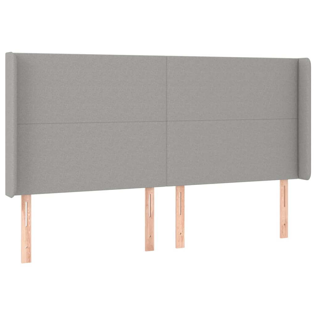 sengegavl med LED-lys 183x16x118/128 cm stof lysegrå