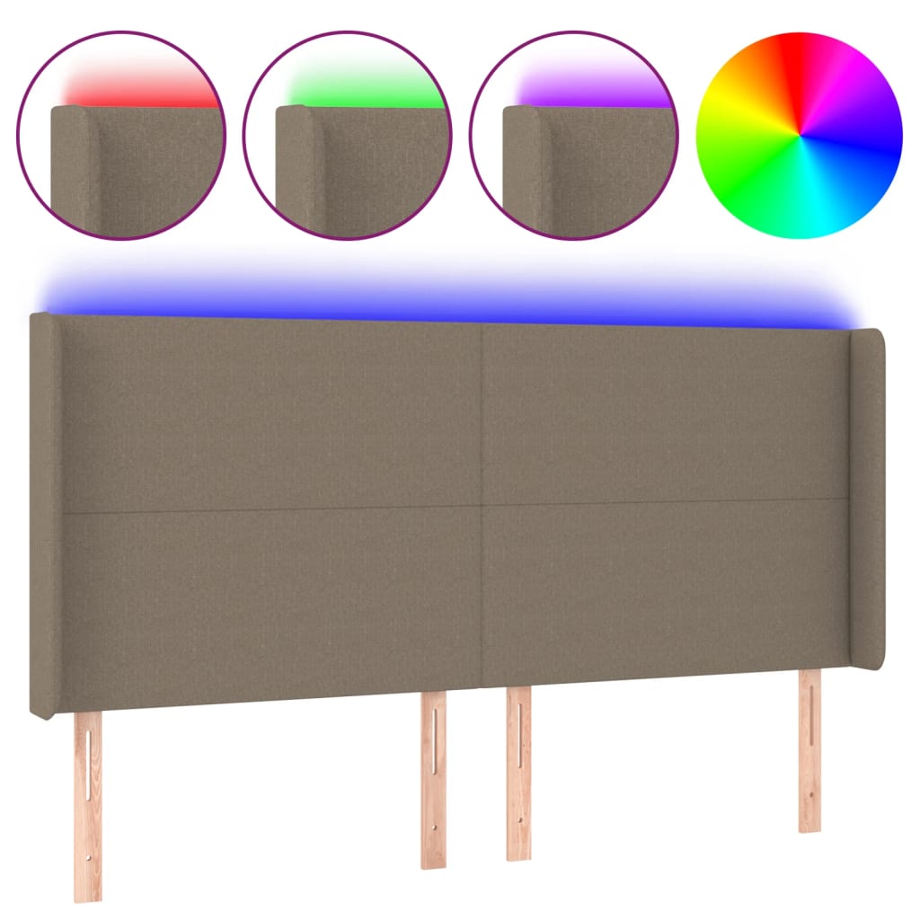 sengegavl med LED-lys 183x16x118/128 cm stof gråbrun
