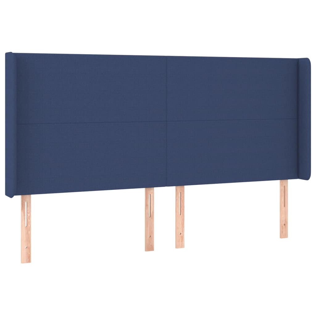 sengegavl med LED-lys 183x16x118/128 cm stof blå