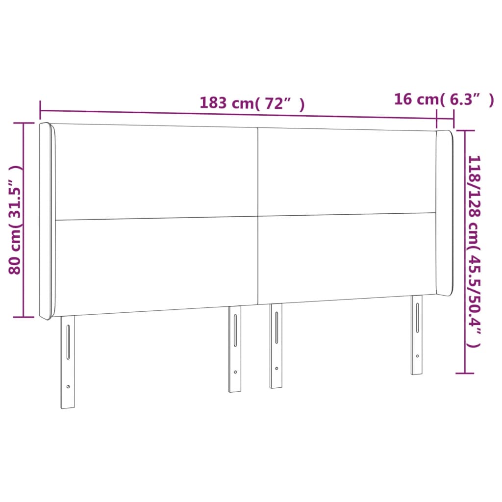 sengegavl med LED-lys 183x16x118/128 cm stof blå