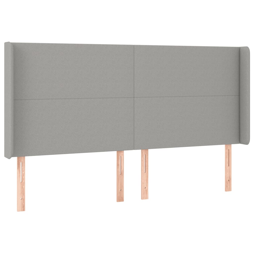 sengegavl med LED-lys 203x16x118/128 cm stof lysegrå