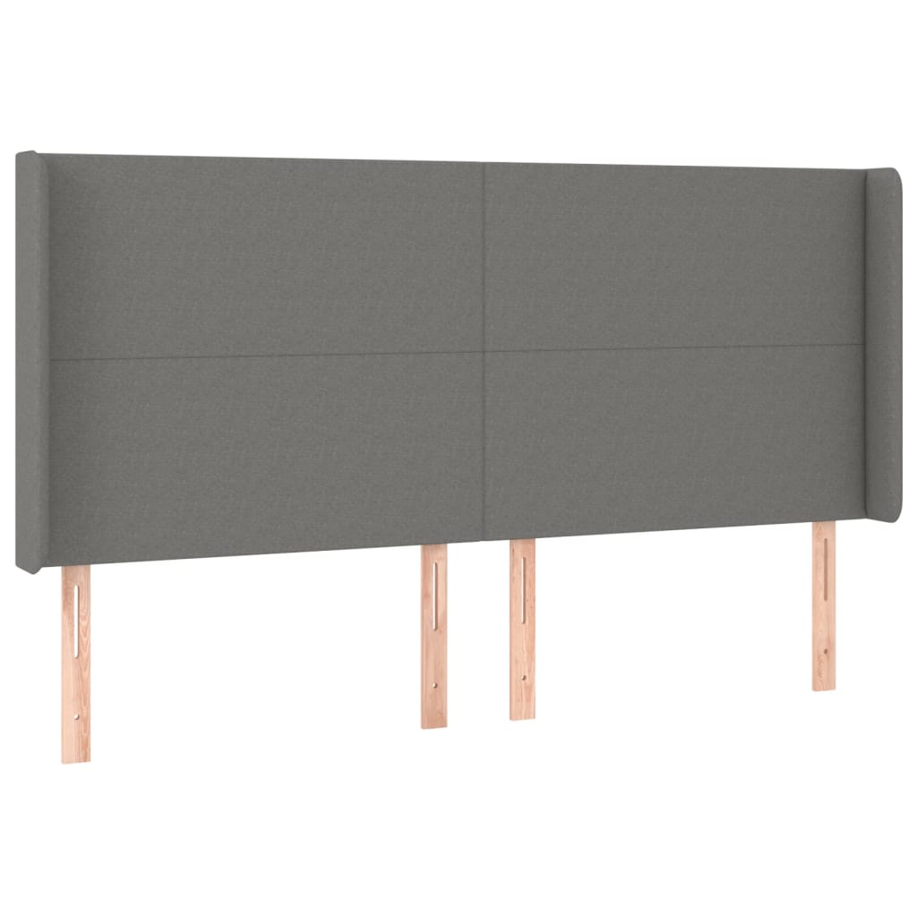 sengegavl med LED-lys 203x16x118/128 cm stof mørkegrå