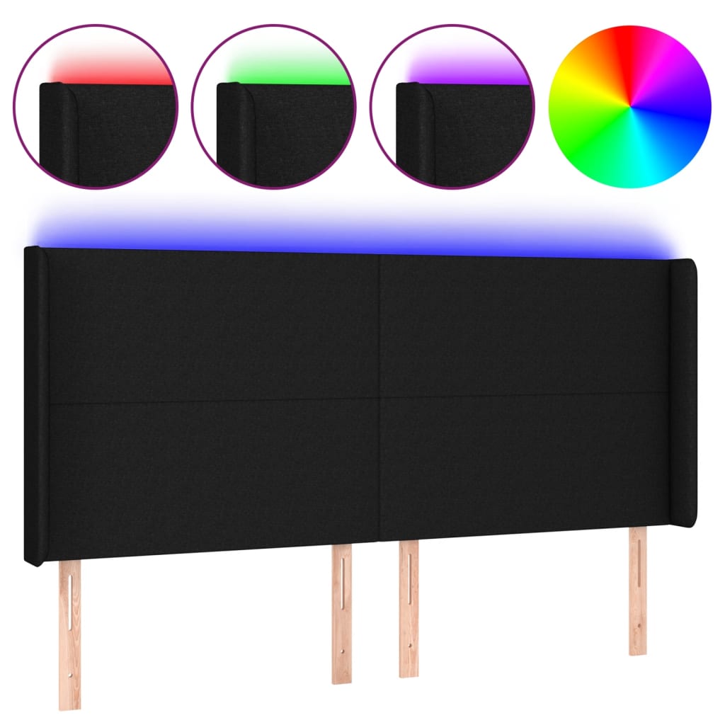 sengegavl med LED-lys 203x16x118/128 cm stof sort