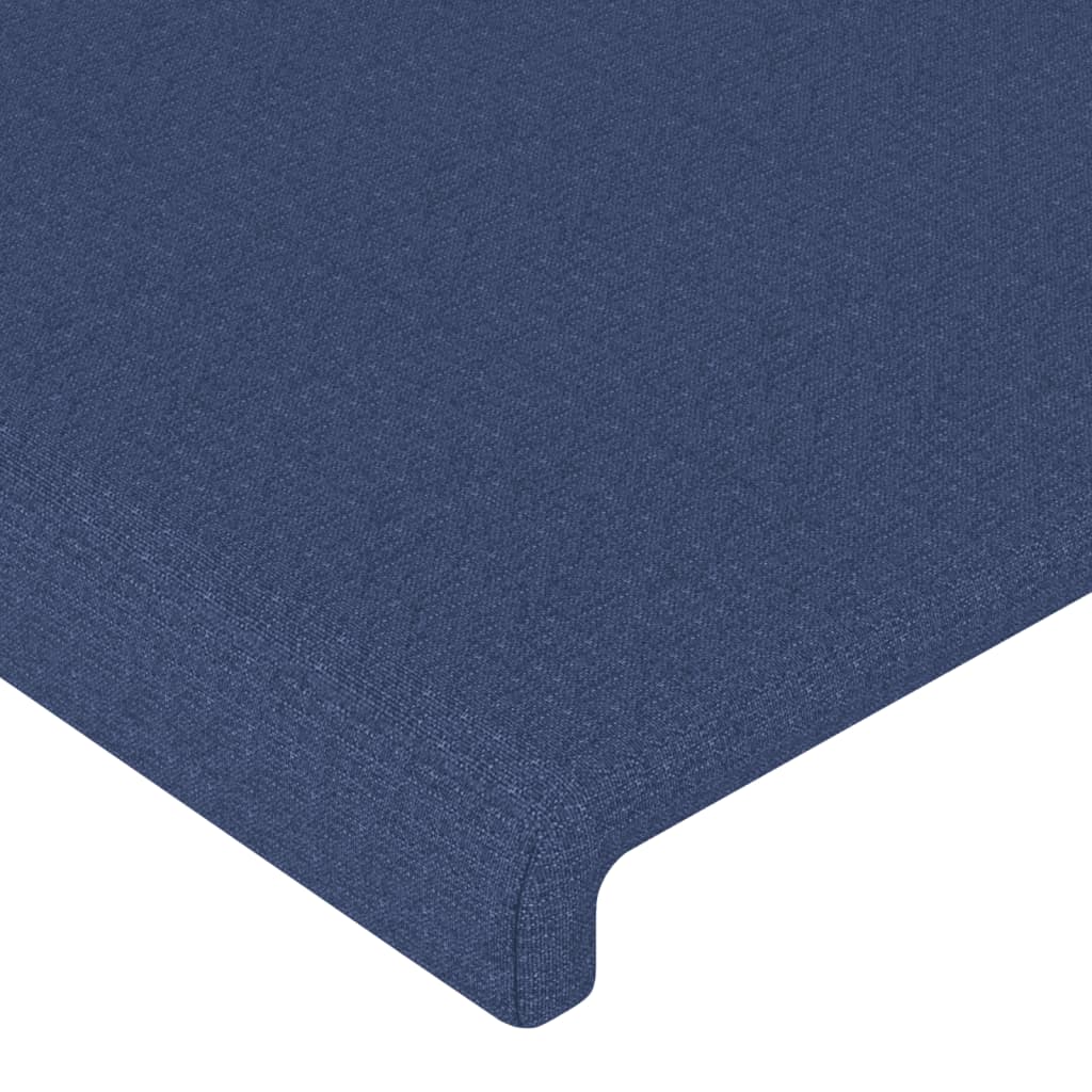 sengegavl med LED-lys 203x16x118/128 cm stof blå
