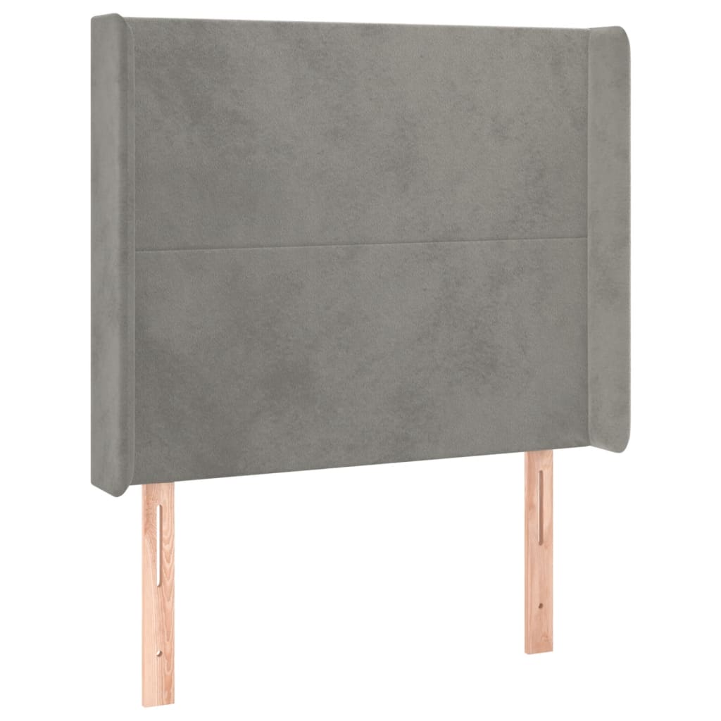 sengegavl med LED-lys 83x16x118/128 cm fløjl lysegrå