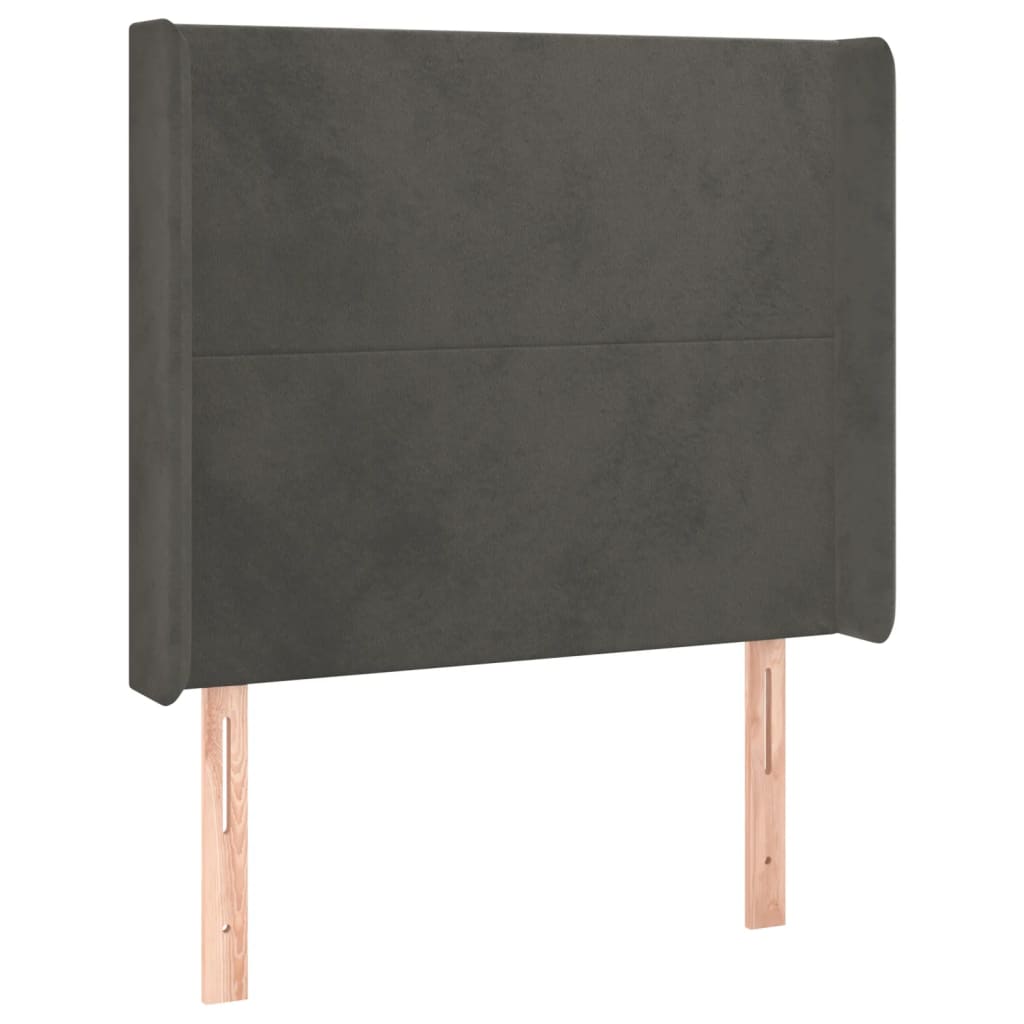sengegavl med LED-lys 83x16x118/128 cm fløjl mørkegrå