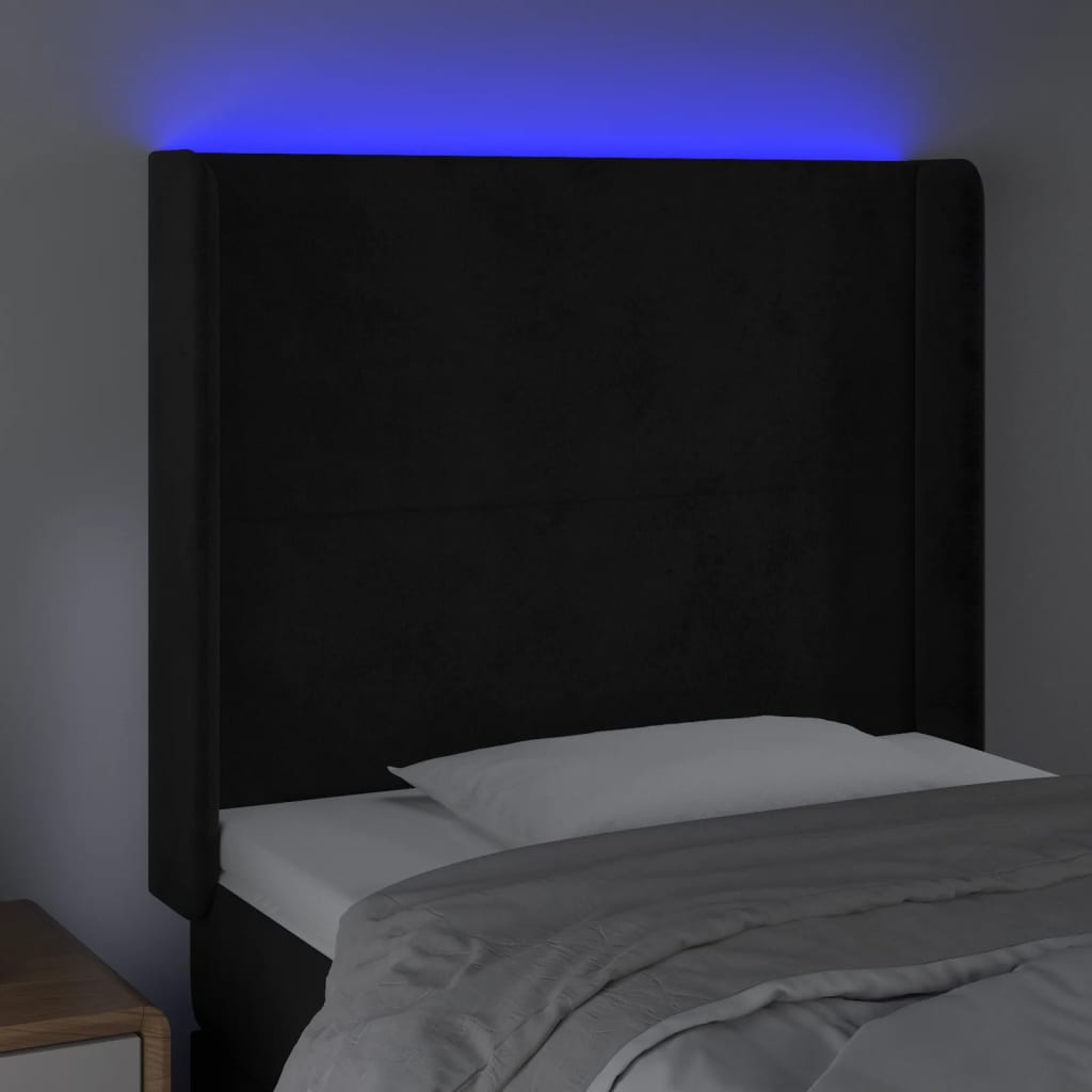 sengegavl med LED-lys 83x16x118/128 cm fløjl sort