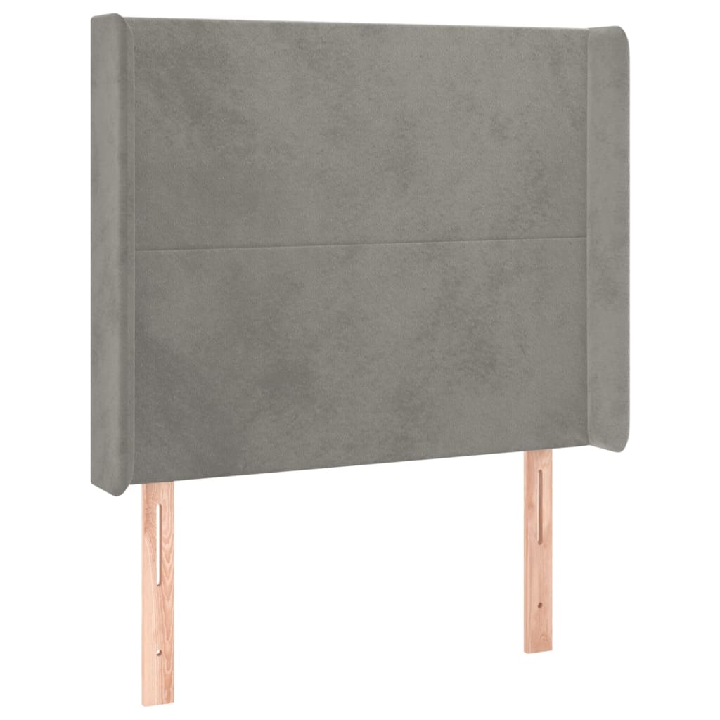 sengegavl med LED-lys 93x16x118/128 cm fløjl lysegrå