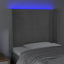 sengegavl med LED-lys 93x16x118/128 cm fløjl lysegrå