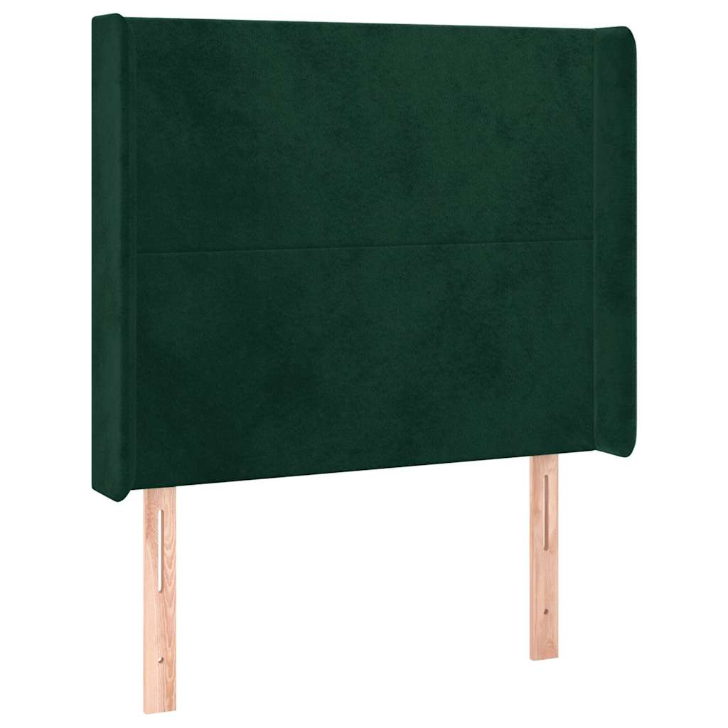 sengegavl med LED-lys 93x16x118/128 cm fløjl mørkegrøn