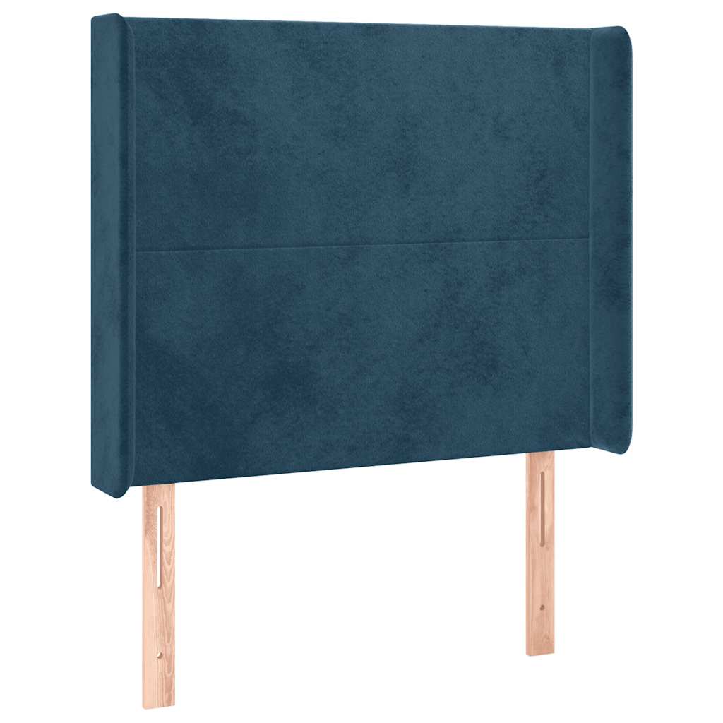 sengegavl med LED-lys 93x16x118/128 cm fløjl mørkeblå