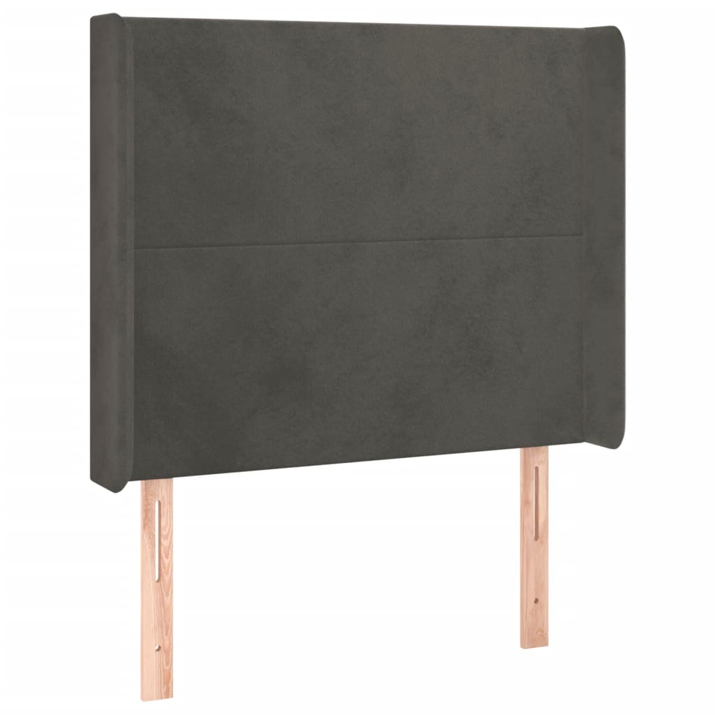 sengegavl med LED-lys 103x16x118/128 cm fløjl mørkegrå