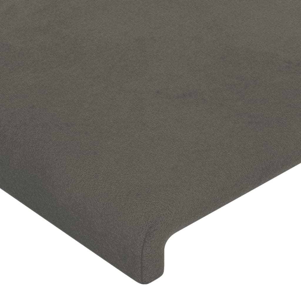 sengegavl med LED-lys 103x16x118/128 cm fløjl mørkegrå