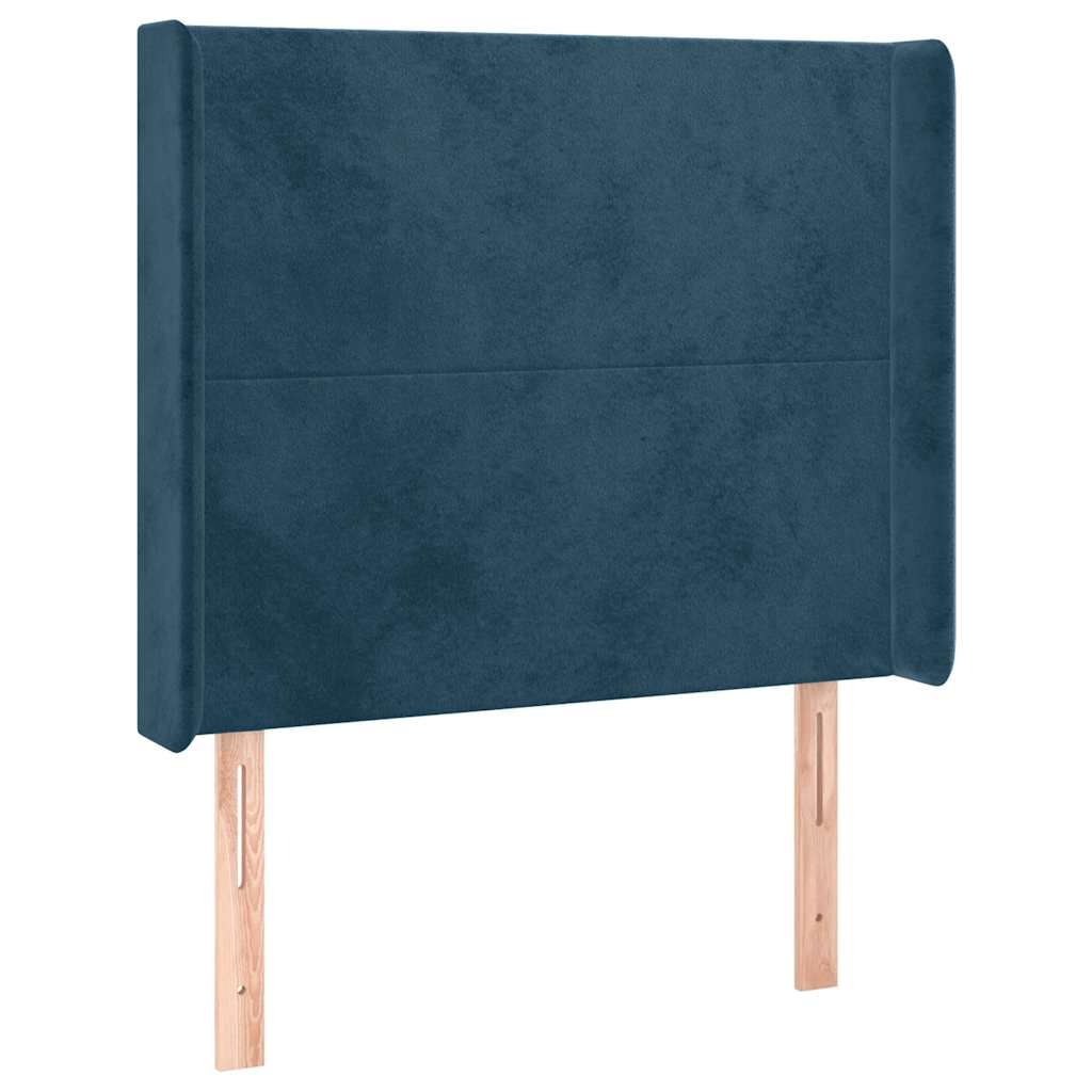 sengegavl med LED-lys 103x16x118/128 cm fløjl mørkeblå