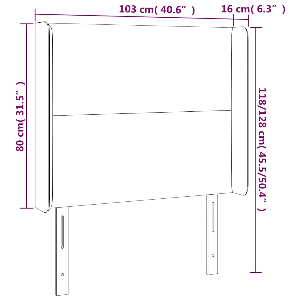 sengegavl med LED-lys 103x16x118/128 cm fløjl mørkeblå